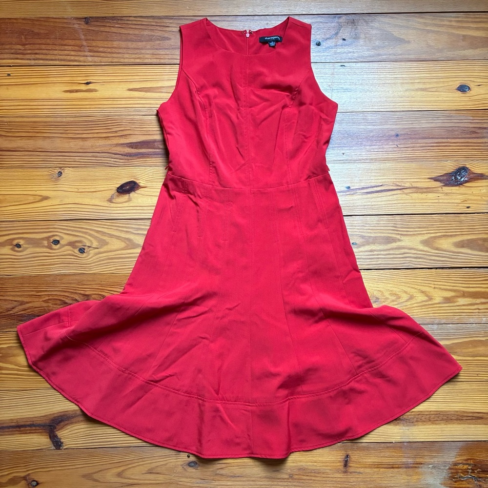 Sharagano Vibrant Red Midi Flare Dress, 10, EUC